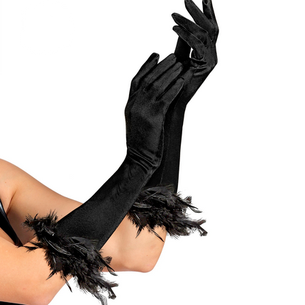 handschoenen met veren zwart