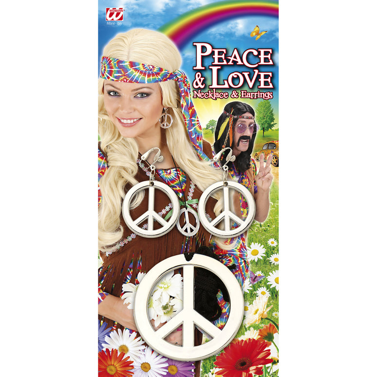 Hippie ketting en oorbellen Peace