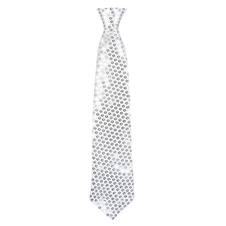 Zilveren disco stropdas met pailletten