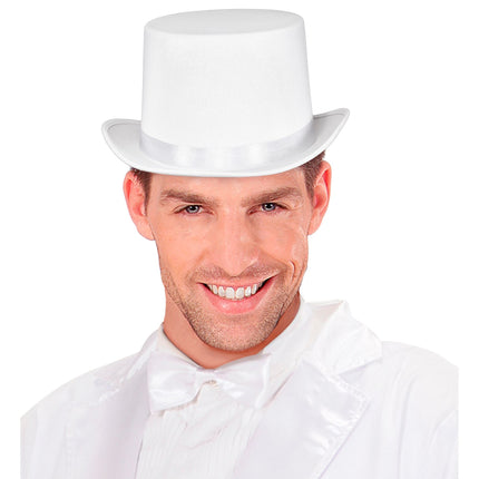 Witte hoge hoed met band