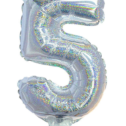 Folieballon 41cm op stokje glitter zilver