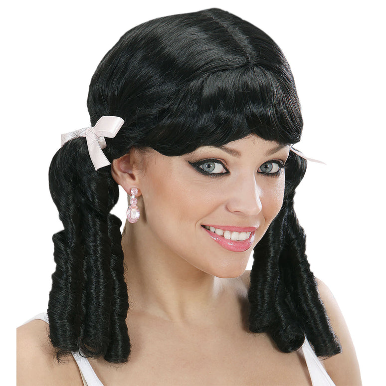 Lolita pruik zwart met haarstrikjes