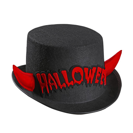 Zwarte hoge hoed Halloween met duivel hoorntjes