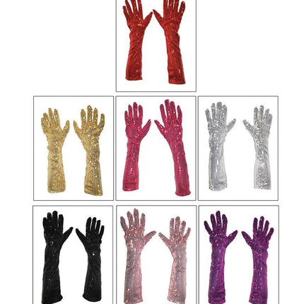 Roze/ Fuchsia glitter handschoenen met pailletten 45cm