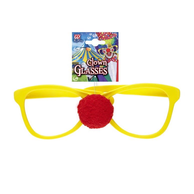 Clownsbril met neus geel
