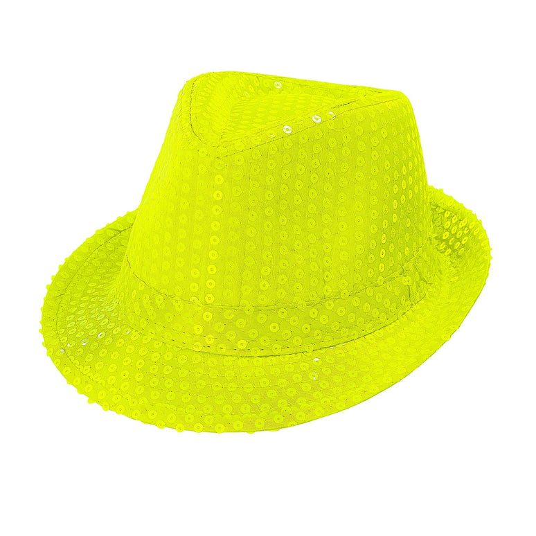 Neon gele hoed met glitters