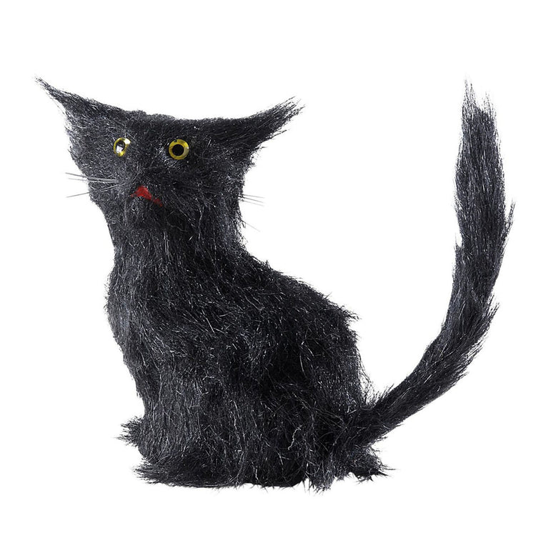 Zwarte kat 12cm nep voor decoratie
