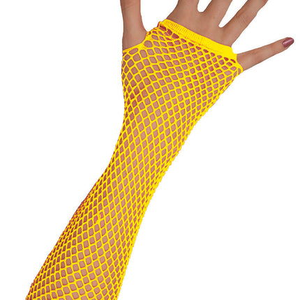 Lange vingerloze nethandschoenen neon geel