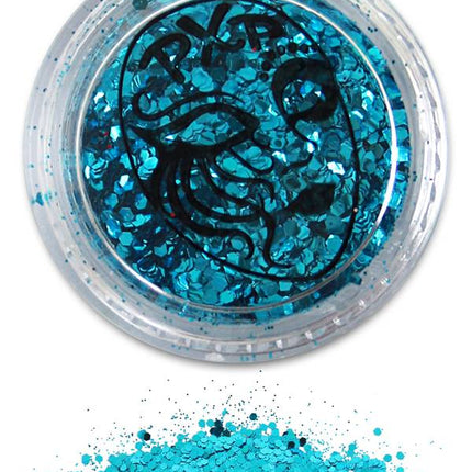 Fijne schmink glitters in turquoise blauw