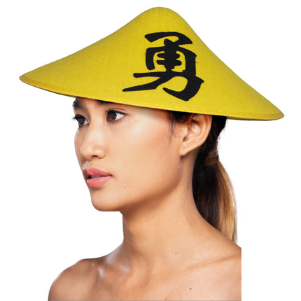 Gele Chinese hoed met opdruk