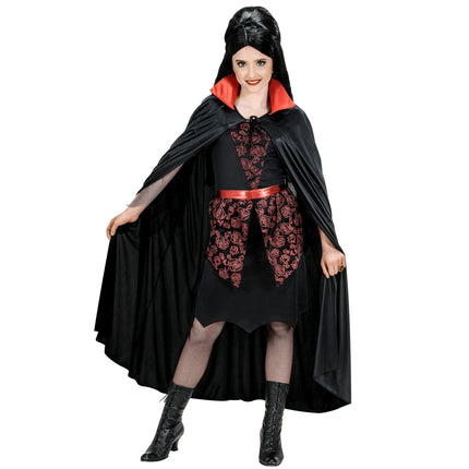 Dracula vampier cape zwart met rode kraag kind