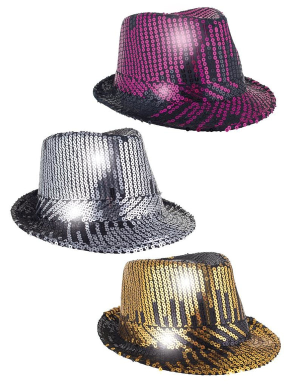 Maffia hoed met pailletten in verschillende kleuren
