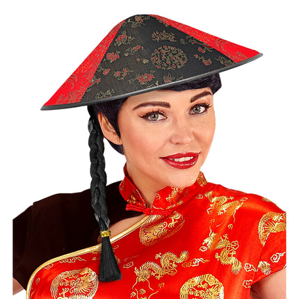 Satijnen hoed Chinese man met staartjes