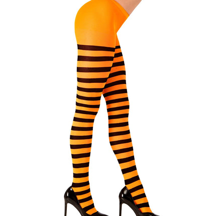 Panty oranje zwart gestreept dames