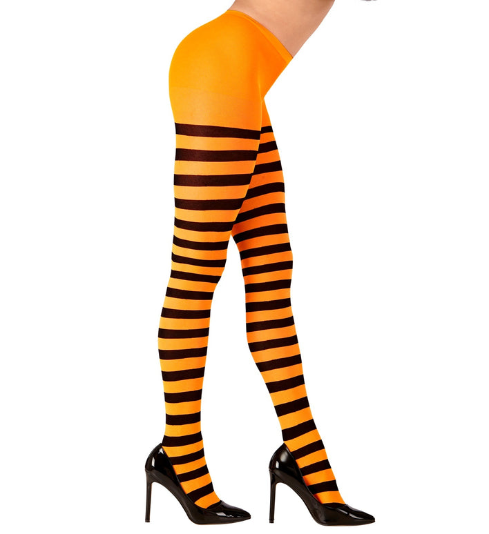 Panty oranje zwart gestreept dames