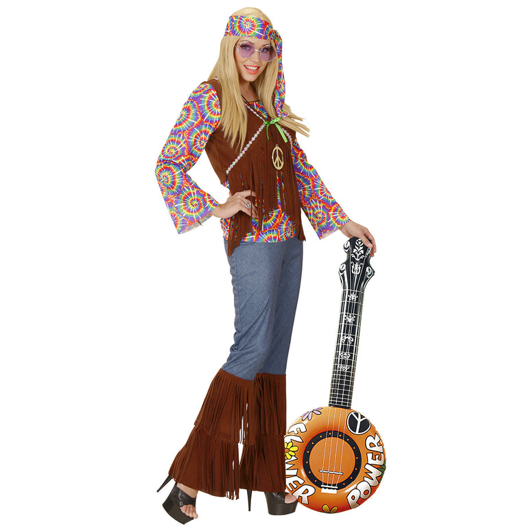 Opblaasbare banjo Hippie Flower power oranje