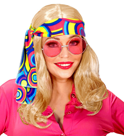 Disco pruik hippie met hoofdband blond