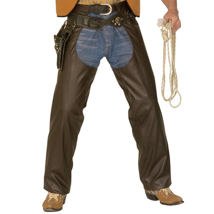 Lederlook cowboy broek met chaps bruin