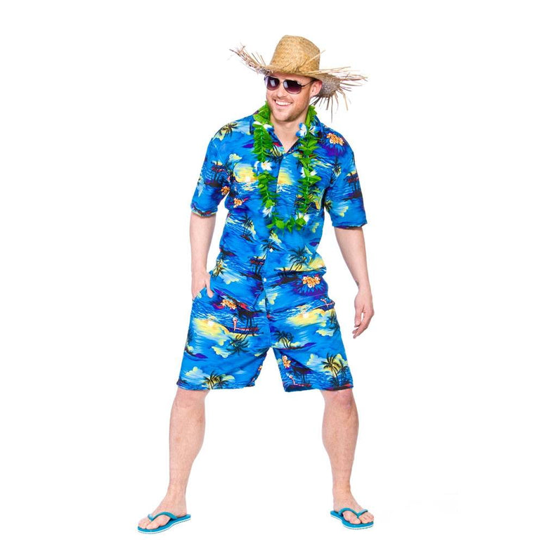 Hawaii shirt met broek blauwe palmboom