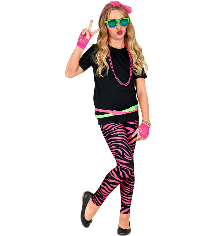Zebra legging disco neon roze kinderen
