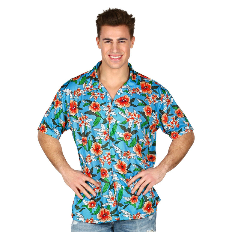 Blauw Hawaii shirt met print