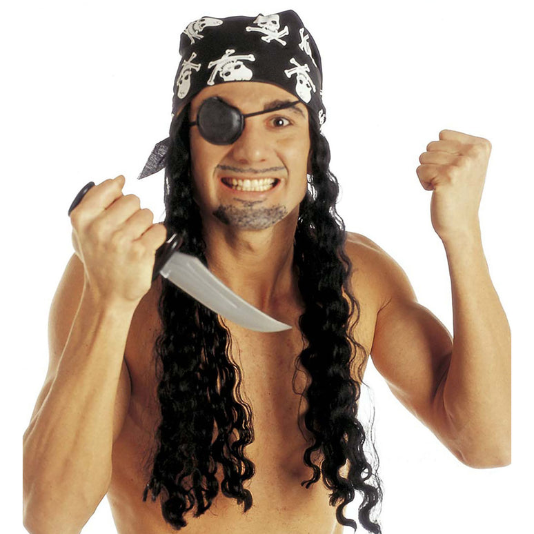 Piraten pruik met bandana en ooglapje zwart