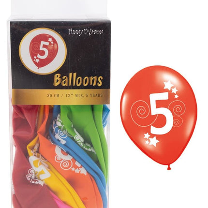 Cijfer 5 ballonnen in gemixte kleuren