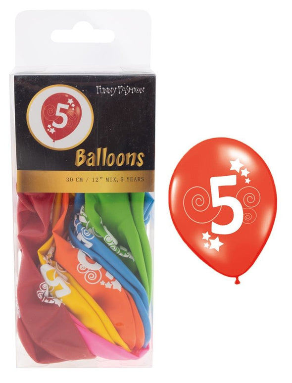 Cijfer 5 ballonnen in gemixte kleuren