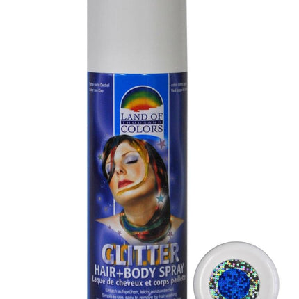 Blauwe haar en body spray met glitters