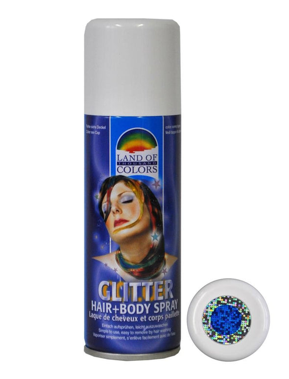 Blauwe haar en body spray met glitters