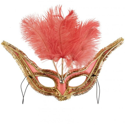 Roze oogmasker gran gala met roze veren