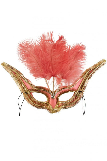 Roze oogmasker gran gala met roze veren