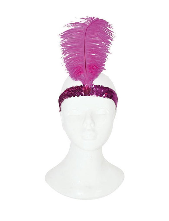 Charleston hoofdband met veer roze