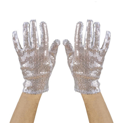 Zilveren glitter handschoenen met pailletten