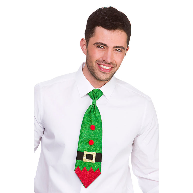 Kerstelf stropdas met glitters