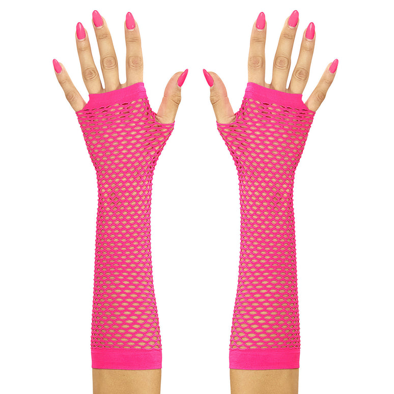 Vingerloze handschoenen lang roze