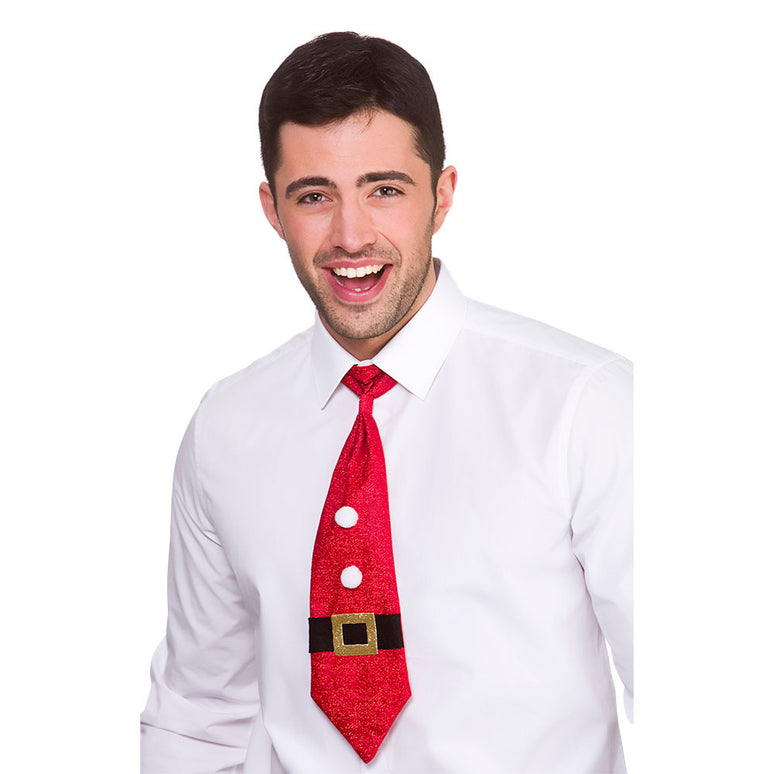 Kerstman stropdas met glitters