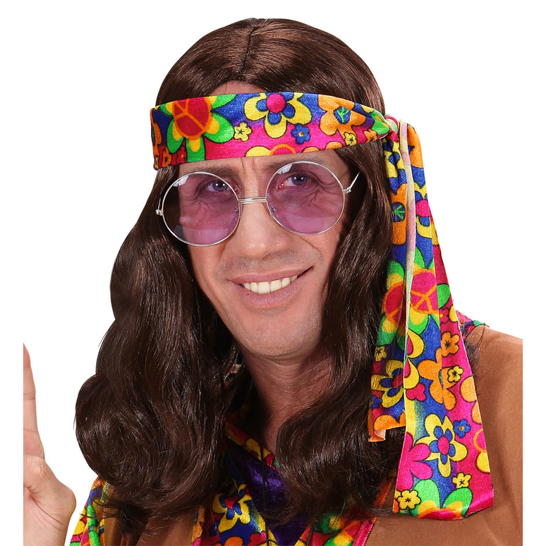 Hippie pruik Lennon bruin