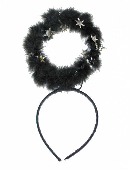 Funny Fashion Aureool diadeem zwart met zilveren sterren