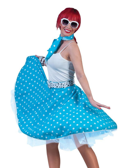 Funny Fashion Blauw rock & roll rokje met stippen