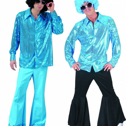 Funny Fashion Blauwe glitter overhemd heren