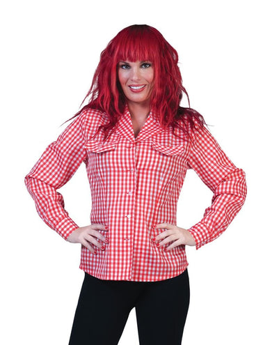 Funny Fashion Cowboy blouse rood wit geruit dames