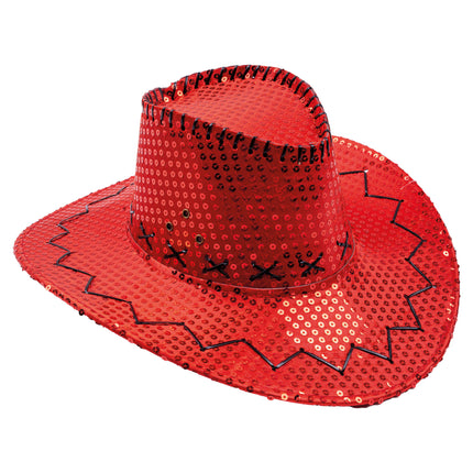 Funny Fashion Cowboyhoed pailletten rood