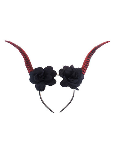 Funny Fashion Diadeem met duivelshoorn en bloemen