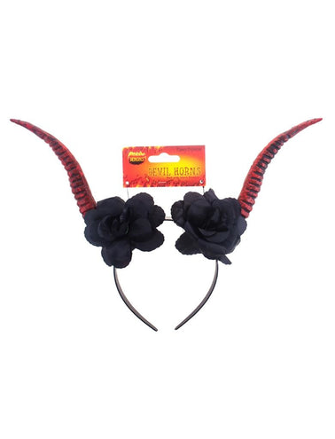 Funny Fashion Diadeem met duivelshoorn en bloemen