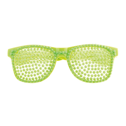 Funny Fashion Disco bril met parels in neon groen