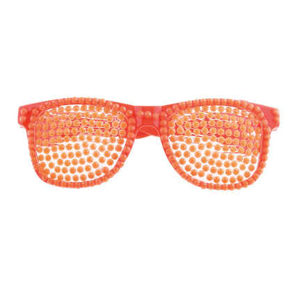 Funny Fashion Disco bril met parels in neon oranje