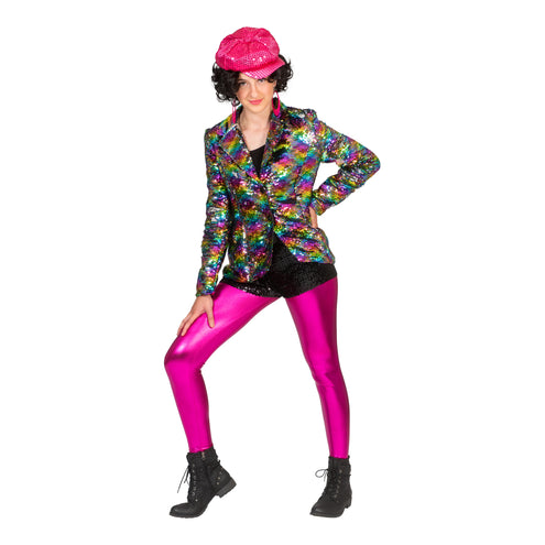 Funny Fashion Disco jas Amber in regenboog kleuren met glitters