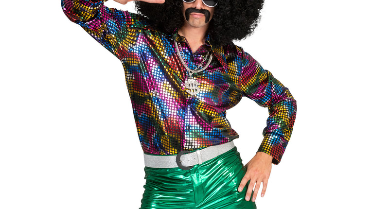 Funny Fashion Disco Shirt Johny regenboog glitter kleuren