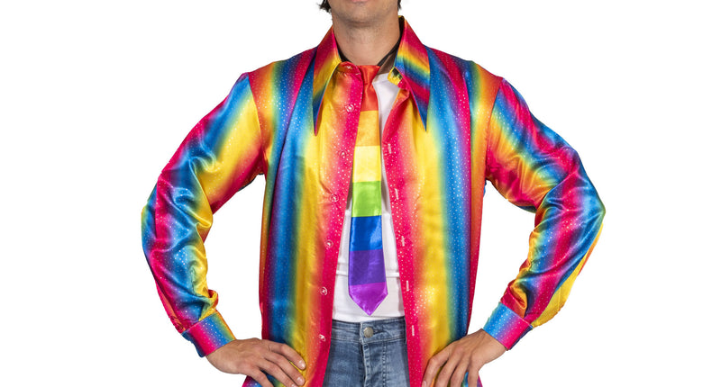 Funny Fashion Disco Shirt Rainbow heren